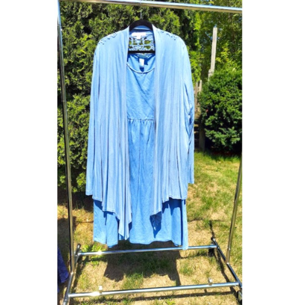 2 Pcs Changes Boutique and Liz & Me Matchy Plus Size  3X Blue Dress and Cardigan